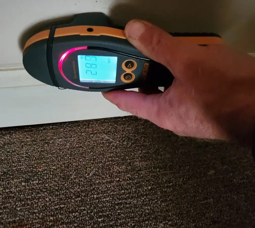 Moisture detection at baseboard during Storm Damage Restoration in Northdale